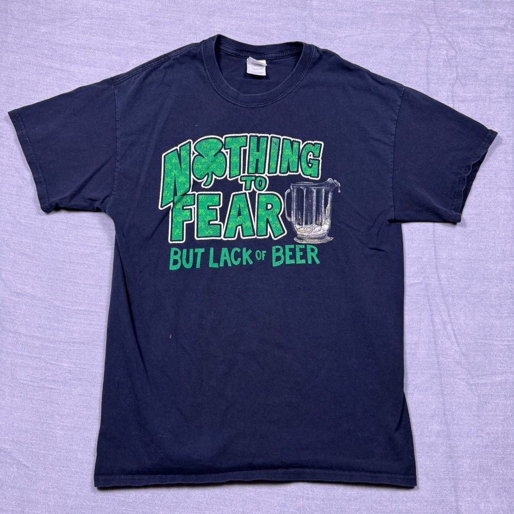 Gildan Mens Black Nothing To Fear But Lack of Beer Graphic T-Shirt Size L